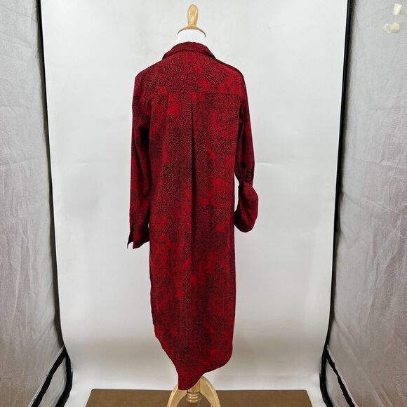 Rock & Republic Animal Print Shirt Dress Women M Medium Red Rolled Sleeves *READ - Picture 4 of 11